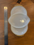 Vintage Fire-King Glass Divided Dish - White with Gold Rim